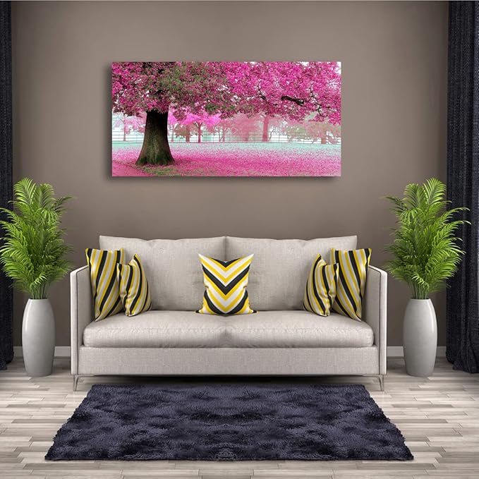 Tree of Life Wall Art Canvas Prints Natural Landscape Pictures Home Decor Pink and Green Paintings for Living Room Bathroom Bedroom Kitchen Decorations 20x40 Wooden Framed Artwork Easy Hanging