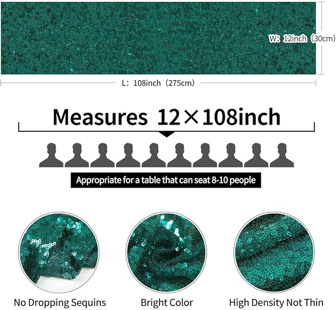 2 Packs 12 x 108 inches Hunter Green Sequin Table Runner, Glitter Hunter Green Table Runner for Wedding Birthday Bachelorette Holiday Party Supplies Decorations Bridal Shower Baby Shower