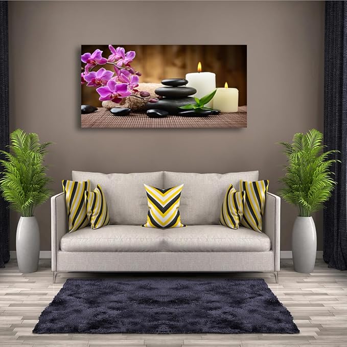 Butterfly Orchid Flowers Pictures Canvas Wall Art for Living room Bedroom Wall Decor,Flowers Wall Art Print Paitnings for home Decor,Morden Artwork Stones and Candles Yoga Atmosphere Canvas Art