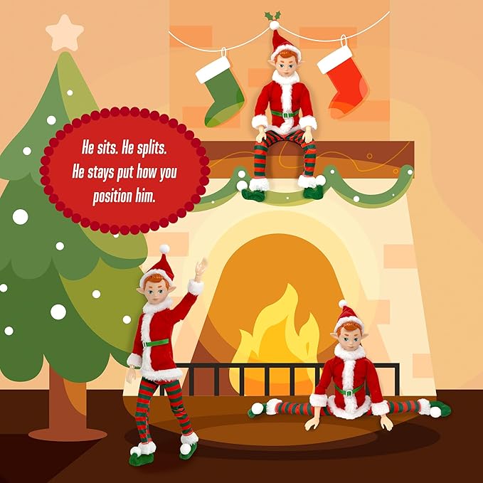 The Original Elf Christmas Elf Dolls, 12" Elf Doll, Toy for Kids or Décor, Mini Toy Elf Dolls for Christmas Elf Decorations, Poseable Little Elf Shelf Sitters with Dangling Legs