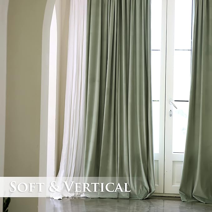 StangH Sage Green Velvet Curtains 90 inches Long, Back Tab Room Darkening Window Drapes for Bedroom, Thick Privacy Curtains for Sliding Door Living Room, W52 x L90, 2 Panels