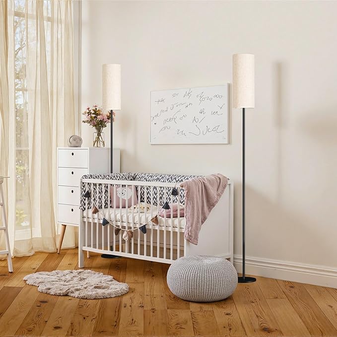 2 Pack Dimmable Floor Lamps for Living Room with 2 Remotes and Foot Switch, Corner Floor Lamp, Standing Tall Lamp, 10W 900LM LED Bulb Included, 3000K-6500K, Linen Shade, FCC Listed E06LDP205W1