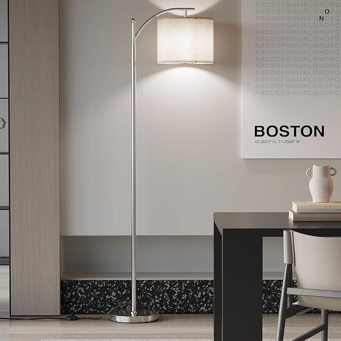 SUNMORY Arc Floor Lamp,Modern Floor Lamp with 9W 3 Color Temperatures Bulb,Metal Standing Lamps with Adjustable Hanging Lampshade,Tall Floor Lamps for Living Room,Bedroom,Office