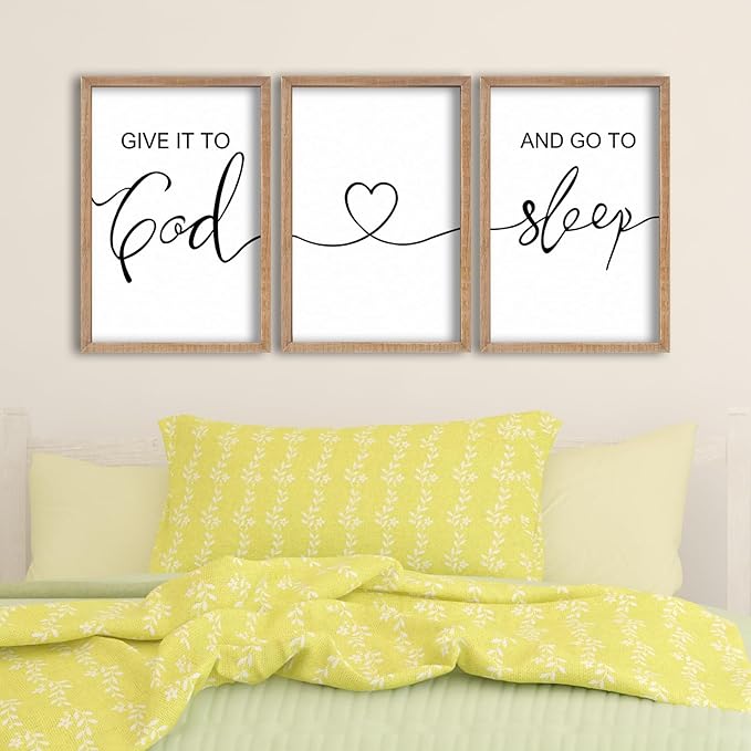 SRSZHIYUE Give It To God And Go to Sleep Set of 3 Wall Decor 16"x11" for Master Bedroom Above Bed Sign Guest Room Decoration (Wood)