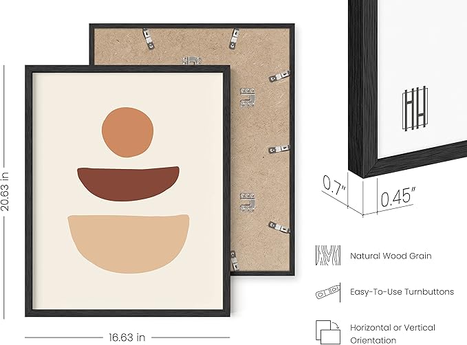 HAUS AND HUES Boho Wall Art Minimalist Wall Decor - Boho Art Prints Neutral Poster, Geometric Art Mid Century Modern Wall Art Wall Decor, Sun Semi Circle (Black Framed, 16x20)