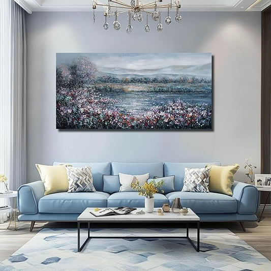 CHUDANHAO Textured Wall Art Cuadros Abstractos Para Sala Abstract Wall Decor Blue Flowers Paintings Large Canvas Pictures Mountain Arts 29"x58"