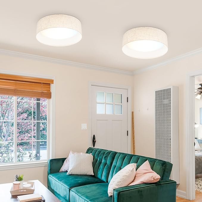 Hamilyeah 15 inch Ceiling Light Flush Mount Set of 2, LED Kitchen Lighting Fixture Ceiling Mount with Fabric Shade, 5CCT Drum Ceiling Light Fixture Overhead for Living Room, Kitchen, Bedroom, Hallway