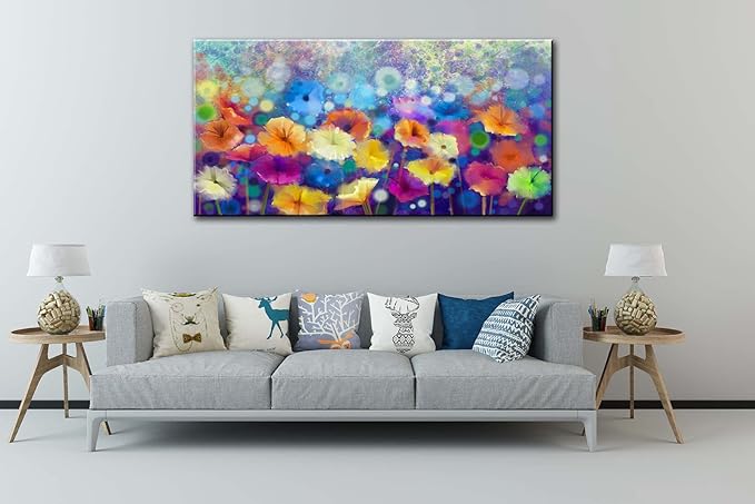 OKEXCKK Colorful Floral Canvas Wall Art for Living Room - Abstract Painting Picture Print for Bedroom, Large Flower Artwork Wall Decor