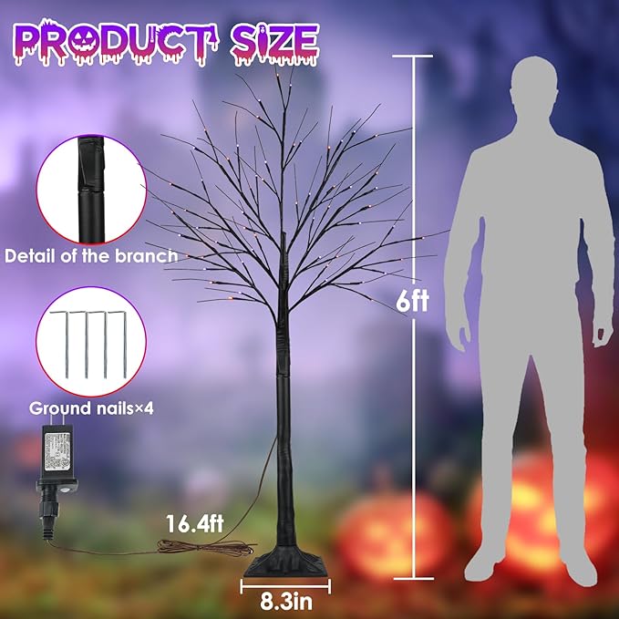 2-Pack 6FT Lighted Black Halloween Tree with 288 LED Orange and Purple Lights (Higher Size and Floor Standing), Halloween Decorations Spooky Tree for Indoor Outdoor, Home Holiday Party
