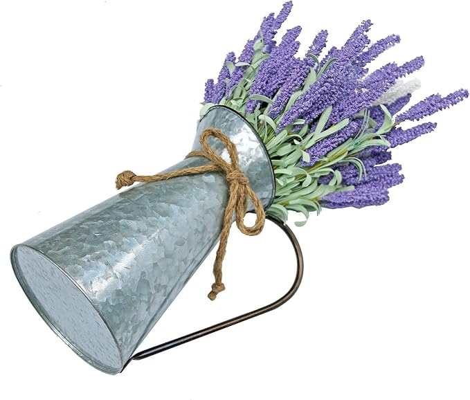 Vintage Galvanized Flower Vase, Farmhouse Decorative Pitcher Vase, Rustic Metal Milk Jug for Home Decor…