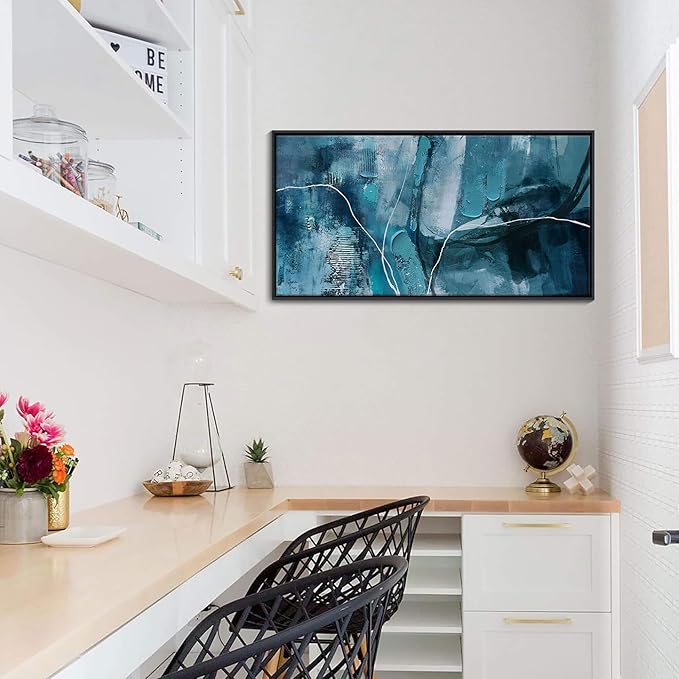 YDYSUNE Abstract Wall Art - Teal Canvas Wall Decor,Fan Art Large Picture for Living Room Bedroom Framed Painting Artwork Decoration Size 20x40Inches