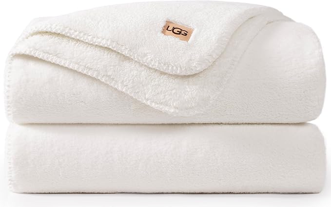 UGG Whitecap Plush Throw Blanket Fleece Lightweight Soft Cozy Throw for Couch or Bed Luxury Home Decor for Living Room Washable Hypoallergenic Blankets for Dorm Decor, 50-inch x 70-inch, White Snow