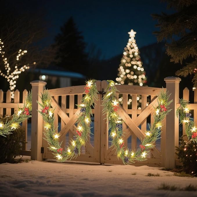 6FT Christmas Garland with Lights, Christmas Decor Pre-lit Artificial Pine Garland with Battery Operated, Decorations Indoor Outdoor Home Holiday Garland for Mantel Window Stairs