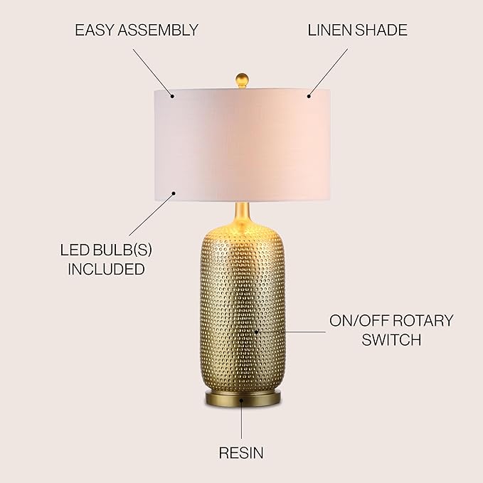 JONATHAN Y JYL1017A Sophia 30" Resin LED Table Lamp Modern Contemporary Glam Bohemian Bedside Desk Nightstand Lamp for Bedroom Living Room Office College Bookcase LED Bulb Included, Gold