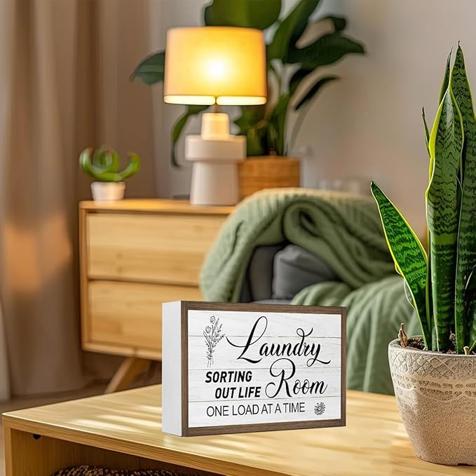 Laundry Room Sorting Life Out One Lord at Time Wooden Box Sign Desk Decor,Rustic Laundry Room Wooden Block Plaque Sign for Home Farmhouse Bathroom Shelf Desk Table Wall Decor