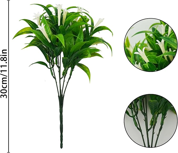 Uieke 6Pcs Outdoor Artificial Plants UV Resistant Fake Morning Glory Plastic Plants Shrubs Greenery Foliage for Hanging Planter Garden Patio Sidewalk Décor White