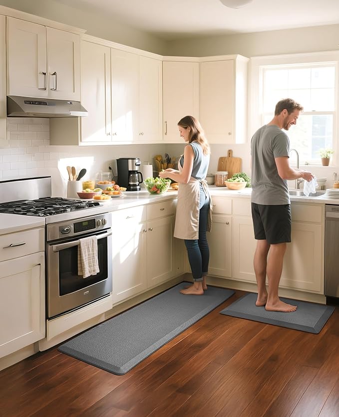 Ophanie Kitchen Mats for Floor, 3/4 Inch Thick Kitchen Rugs, 24 x 70 Anti Fatigue Standing Cushioned Mat, Waterproof,Comfort Ergonomic Mat for Office, Home, Sink, Grey Non-Slip Bottom