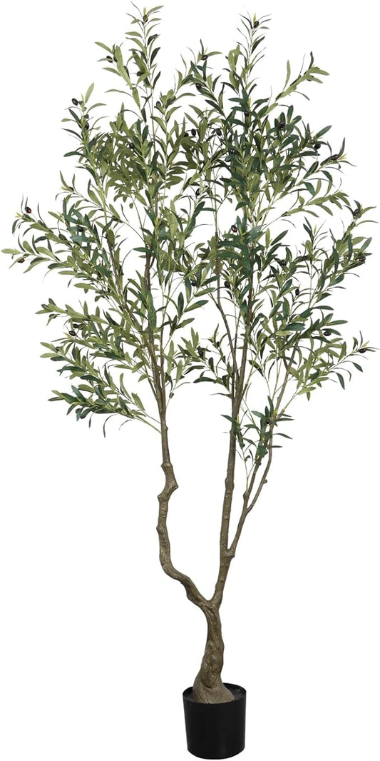 Faux Olive Tree 7.55ft(90in) Tall Artificial Plant Indoor Decor Large Realistic Potted Fake Modern Greenery with Natural Wood Branches and Green Leaves for Home Living Room,Bedroom,Office Decor