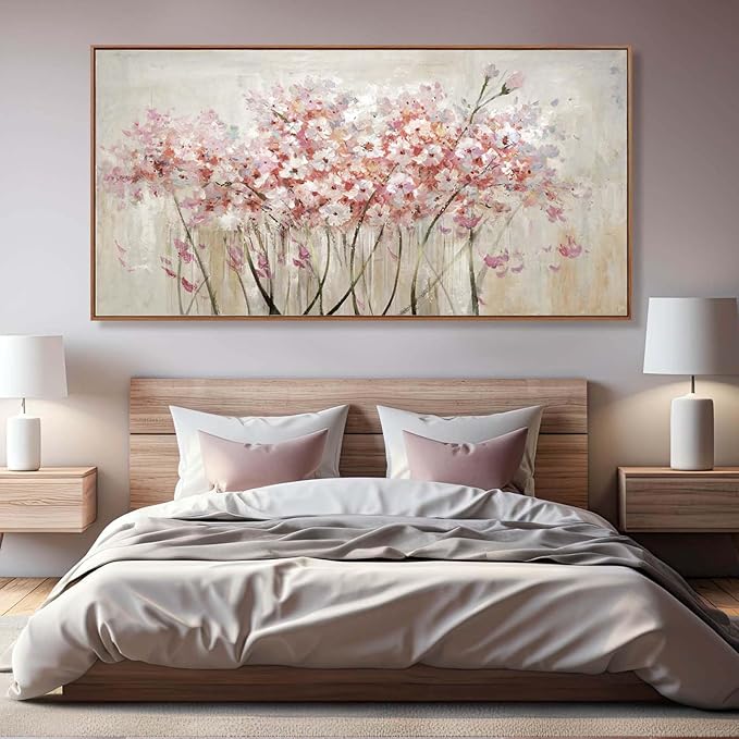 YJYart Landscape Wall Art Floral Wall Pictures Pink and White Canvas Wall Artwork 36"x70" Wall Prints for Living Room Office Wall Decor