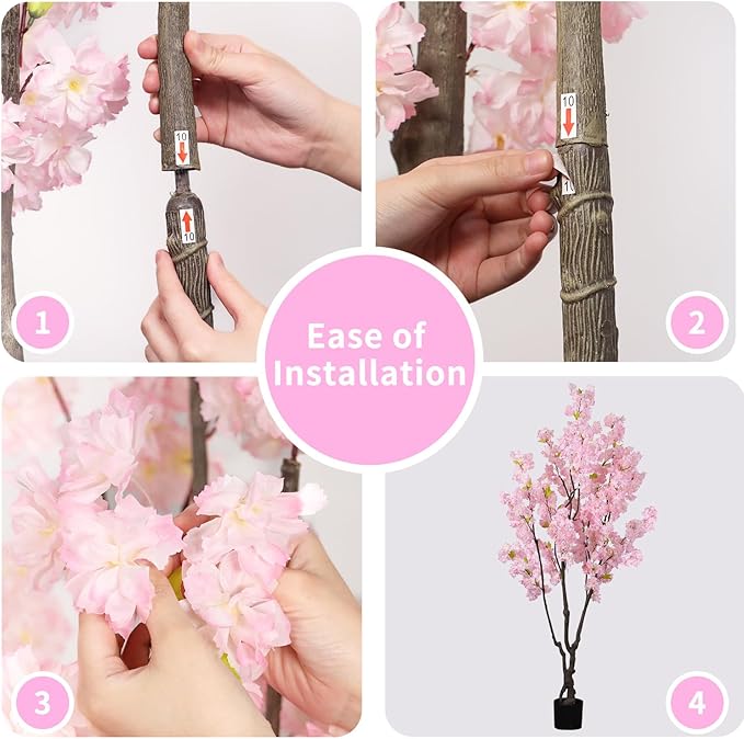 Faux Pink Cherry Blossom Tree 6.5ft(78in) Tall Artificial Plant Indoor Decor Handmade Natural Fake Sakura Tree for Wedding Realistic Silk Cherry Floral in Pot for Home Living Room,Office,Outdoor Decor