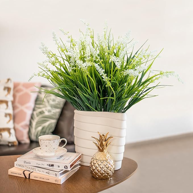 12 Bundles Outdoor Artificial Plants Flowers UV Resistant Fake Tall Grass Plants Bushes Faux Tropical Shrubs for Outside Window Box Planter Front Porch Yard Patio Floral Arrangement