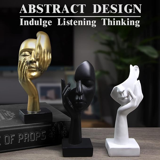 3 Pcs Thinker Statue,Modern Home Resin Sculptures,Collectible Figurines for Home Office Bookshelf Desktop Decor(Golden)