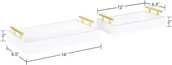 Kate and Laurel Lipton Modern Tray Set, Set of 2, White and Gold, Glam Decorative Trays for Storage and Display
