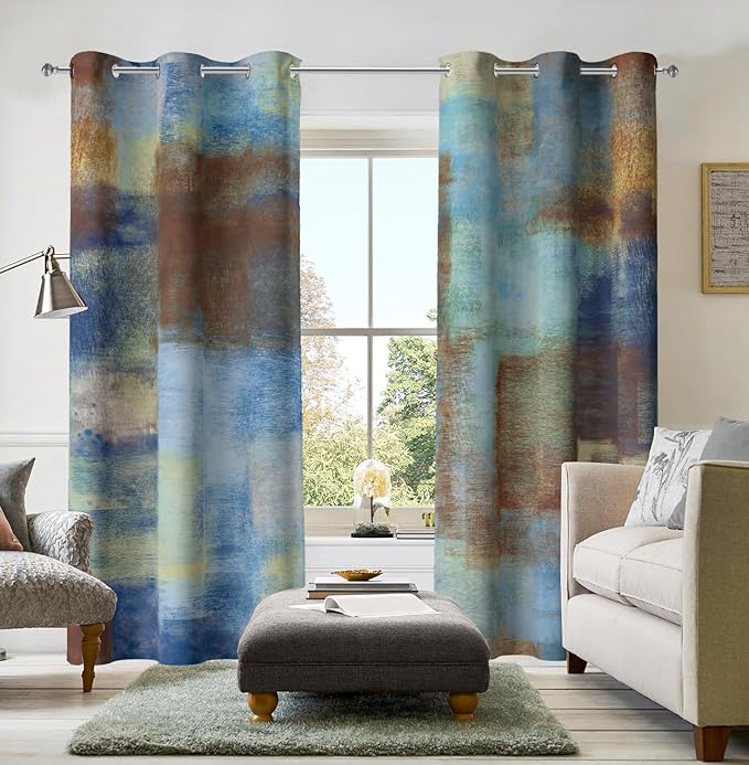 Asuexpect Abstract Curtains 2 Panels Abstract Rust Curtain Room Darkening Grommet Window Treatments Modern Decorative for Bedroom Living Room, 42x63 Inches, Blue Rust