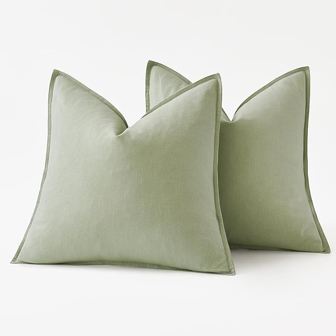 MIULEE Decorative Linen Euro Sham Pillow Covers 26x26 Light Green Boho FarmhouseNeutral Couch Throw Pillows for Bed Pack of 2 Accent Modern Pillowcase Summer Sofa Livingroom Home Decor