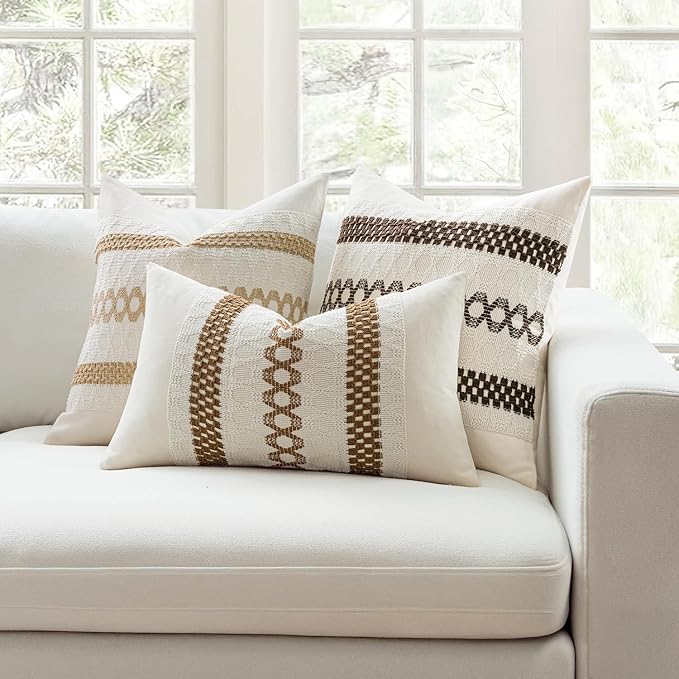 MIULEE Set of 2 Coco Brown Boho Decorative Lumbar Pillow Covers 12x20 Inch Farmhouse Rustic Couch Throw Pillows Modern Cotton Cushion Covers Retro Cute Macrame Woven Home Decor for Bed Sofa Chair