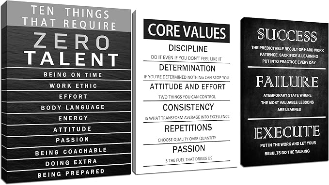 Motivational Wall Decor Core Values Posters Canvas Inspirational Quotes Wall Art Zero Talent Picture Print Painting Artwork for Home Living Room Bedroom Office Decor Ready to Hang [36''Wx 16''H]