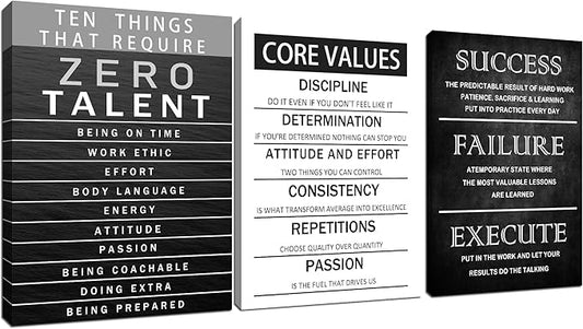 Motivational Wall Decor Core Values Posters Canvas Inspirational Quotes Wall Art Zero Talent Picture Print Painting Artwork for Home Living Room Bedroom Office Decor Ready to Hang [36''Wx 16''H]