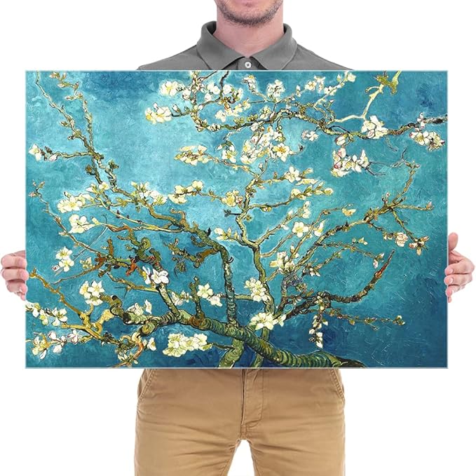Wieco Art Giclee Canvas Prints Wall Art for Wall Decor by Van Gogh Paintings Almond Blossom Modern One Piece Stretched and Framed Abstract Flowers Artwork Home Office Decorations