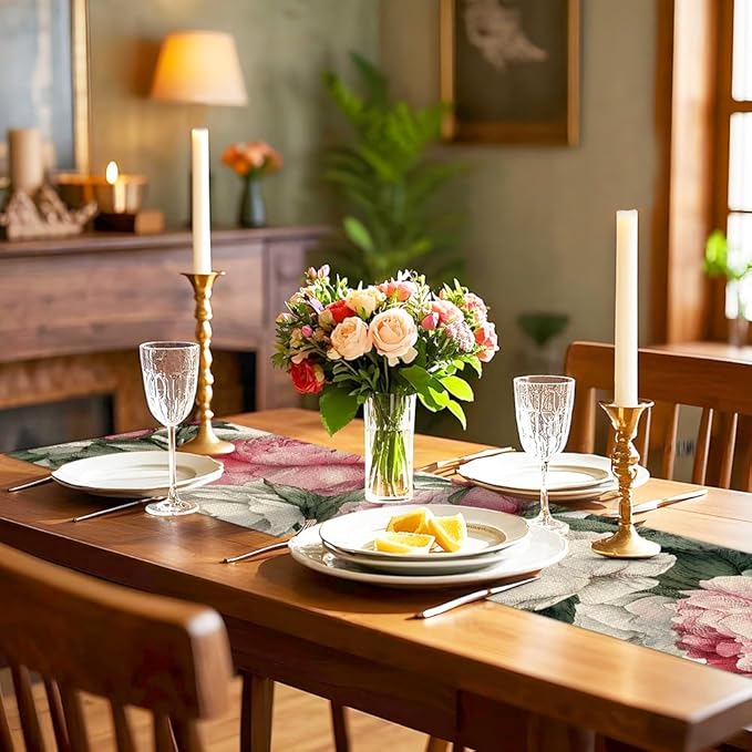 ANNA QUEEN Flowers Table Runner 13 x 72 Inch for Dining Table, Table Runner for Seasonal Autumn Kitchen Dining Table Decoration for Home Party Decor Thanksgiving Harvest