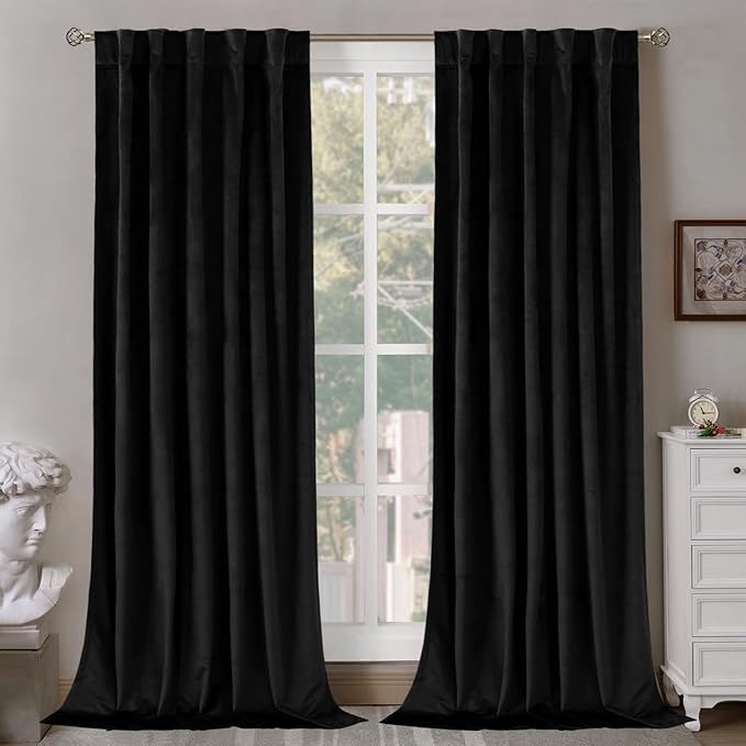 BGment Halloween Black Velvet Blackout Curtains for Living Room, 84 inches Long Thermal Insulated Curtains Noise Reduce Back Tab and Rod Pocket Luxury Panels for Bedroom, 2 Panels, 42 x 84 Inch