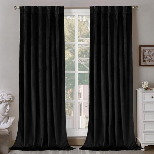 BGment Halloween Black Velvet Blackout Curtains for Living Room, 84 inches Long Thermal Insulated Curtains Noise Reduce Back Tab and Rod Pocket Luxury Panels for Bedroom, 2 Panels, 42 x 84 Inch