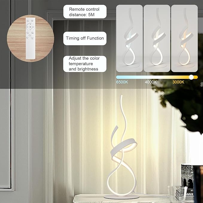 22inch 24W 2700LM Modern 3 Color Touch Dimmer LED Table Lamps with Remote Control for Bedroom, Living Room, Office, and Gaming Setup, Unique Gift Idea(White Seaweed)