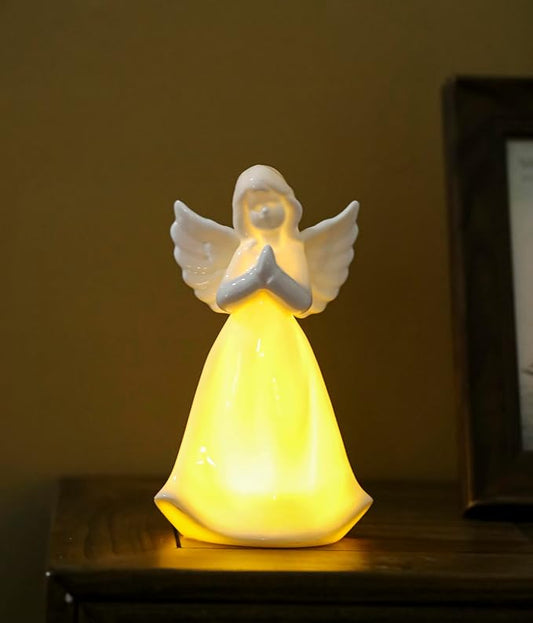 ADAVAS.Y&G Praying Angel Night Light Lighted up Angel Prayer Porcelain Angel Figurine with Lighting, White 7" H