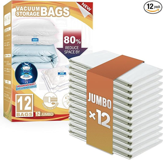 TAILI 12 Pack Vacuum Storage Bags, Jumbo Vacuum Seal Bags for Clothing (40x31 Inch), Space Saver for Bulky Comforter Blankets, Bedding, Pillows, Clothes, Saving More Closet Space