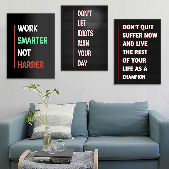 Motivational Canvas Wall Art Inspirational Entrepreneur Quotes 3 Pieces Poster Print Positive Painting for Modern Home Living Room Workplace Gym Picture Wall Decoration Ready to Hang [60''Wx28''H]