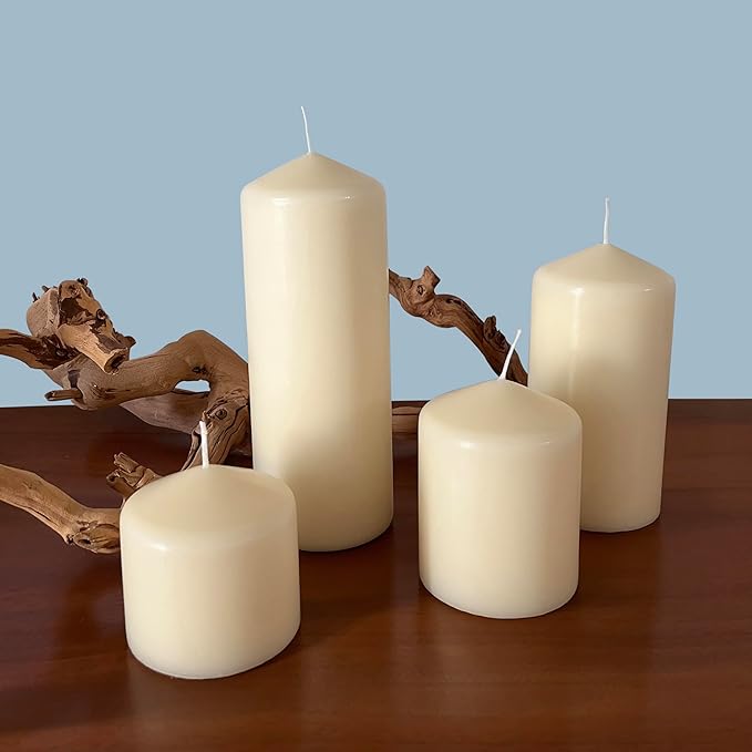 Stonebriar 6 Pack Tall 3 x 6 Inch 65 Hour Long Burning Unscented Ivory Wax Pillar Candles