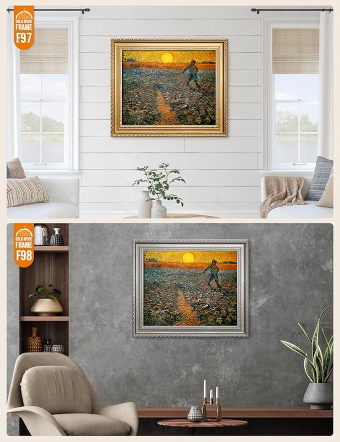 DECORARTS - The Sower - Vincent Van Gogh Giclee Prints w/Antique Brown Frame for Wall Decor. Picture Size: 20x16, Total Size w/Frame: 23x19