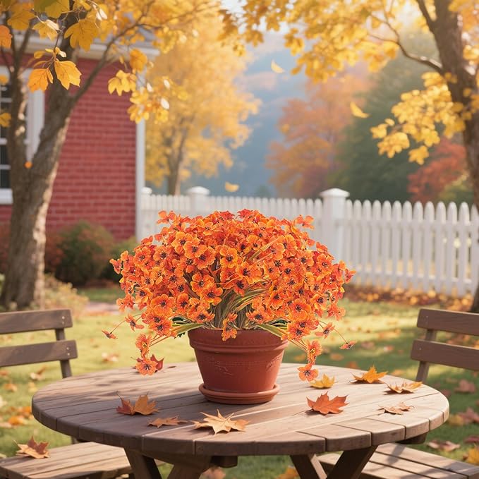 20PCS Autumn Fall Artificial Flowers Outdoor, Fall Porch Decorations, Realistic Waterproof Faux Flowers for Outside Porch Decor, Thanksgiving Halloween Home Garden Decor (Fall Red)