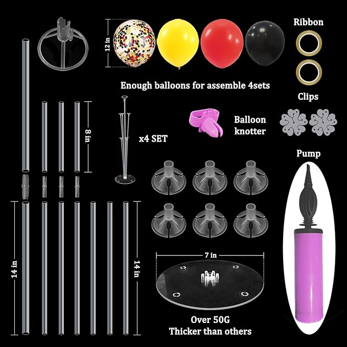 Red Yellow and Black Balloon Stand Centerpiece Table Decorations for Mouse Birthday Mickey Theme Party Decorations(Red yellow black set4)