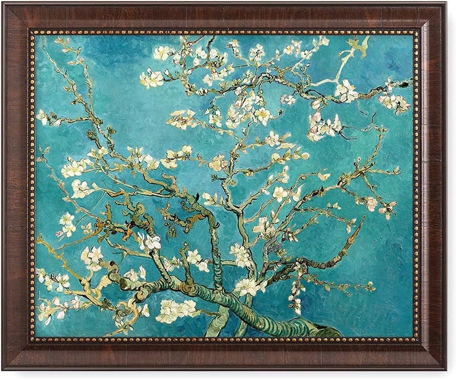 DECORARTS - Almond Blossom Tree by Vincent Van Gogh. Giclee Print w/Antique Brown Frame for Wall Decor. Picture Size: 20x16, Total Size w/Frame: 23x19