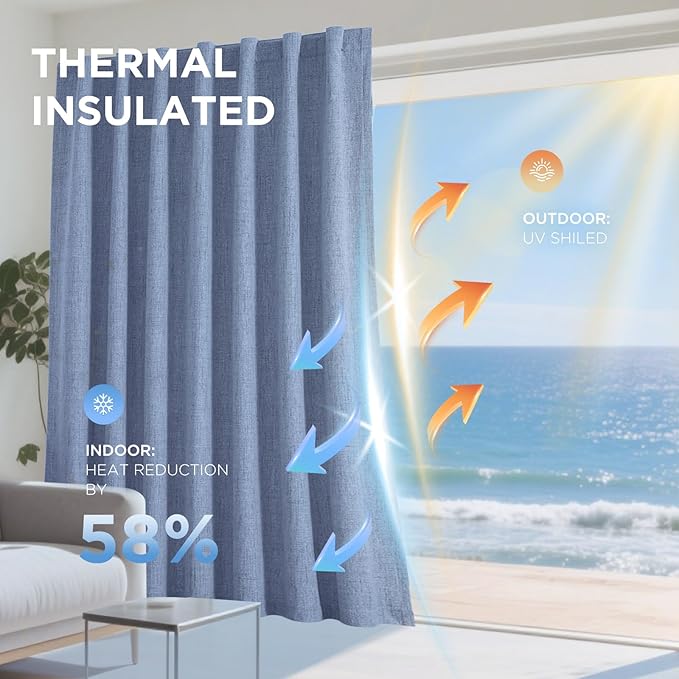 Joydeco Blackout Curtains for Bedroom - 100% Light Blocking 2 Panels Sky Blue Drapes 66" W x 84" L, Thermal Insulated Room Darkening Curtains, Linen Textured for Living Room, Rod Pocket & Back Tabs