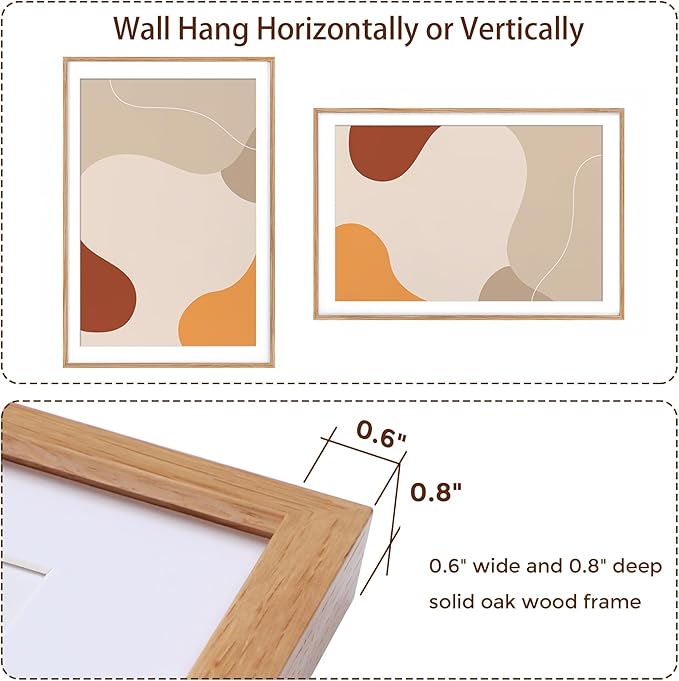 27x40 Picture Frame, Solid Oak Wood 27x40 Poster Frame for Wall, 27 x 40 Frame with Tempered Real Glass, 27x40 Frame with Mat for 24x36, Rustic Wooden 27x40 Art Frame, Natural Oak Color