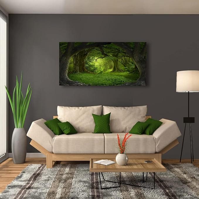 Tree of Life Wall Art Canvas Prints Natural Landscape Pictures Home Decor Green Forest Paintings for Living Room Bathroom Bedroom Kitchen Office Decorations 20x40 Wooden Framed Artwork Easy Hanging