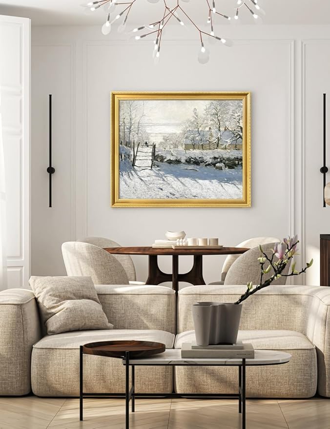 DECORARTS - Claude Monet The Magpie, Large Framed Wall Art, Canvas Size 35x28, Outer Dimensions Larger With Customizable Solid Wood Frames, Giclee Canvas Print, Made in USA