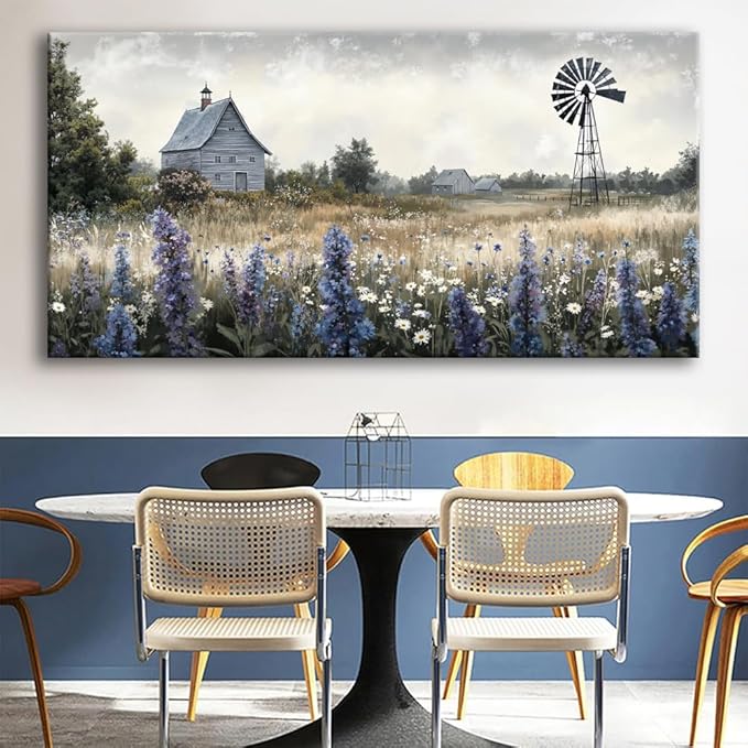 Sea of Flowers Canvas Wall Art - Modern Landscape Paintings for Living Room, Bedroom Wall Decor, Framed Wall Art for Home or Office Decoration, Large Wall Art 20"x40"(50CMx100CM)